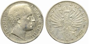 obverse: Vittorio Emanuele III (1900-1943). 2 lire 1907 