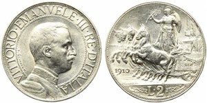obverse: Vittorio Emanuele III (1900-1943). 2 lire 1910 