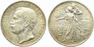 obverse: Vittorio Emanuele III (1900-1943). 2 lire 1911 