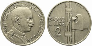 obverse: Vittorio Emanuele III (1900-1943). Buono da 2 lire 1923 
