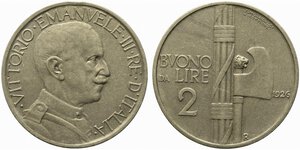 obverse: Vittorio Emanuele III (1900-1943). Buono da 2 lire 1926 