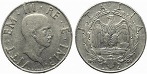 obverse: Vittorio Emanuele III (1900-1943). 2 lire 1943 