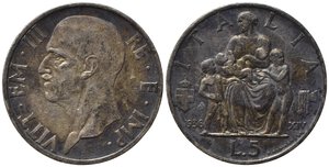 obverse: Vittorio Emanuele III (1900-1943). 5 lire 1936. Gig. 83. patina scura SPL