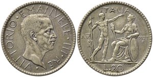 obverse: Vittorio Emanuele III (1900-1943). Roma. 20 lire Littore 1927 anno VI Ag (15 g - 35.6 mm). Gig. 36. BB