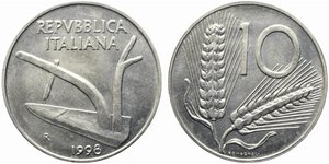 obverse: REPUBBLICA ITALIANA. 10 lire 1998 