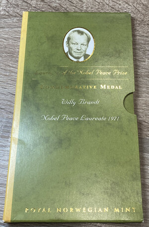 obverse: NORVEGIA. Medaglia comemmorativa Premi Nobel da un oncia in argento 1992 - Willy Brandt. PROOF