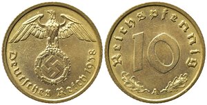 obverse: GERMANIA. Terzo Reich. 10 Reichspfennig 1938 A. qFDC