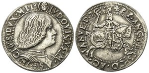 obverse: MILANO. Riproduzione di un doppio ducato di Ludovico Maria Sforza. Ag (?) (3,20 g - 26 mm). Probabile produzione XIX-XX secolo sec.  