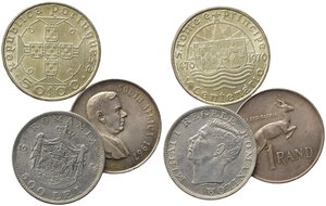 obverse: MONETE MONDIALI. Lotto di 3 monete in Ag (Sudafrica; Romania; Portogallo).BB-SPL