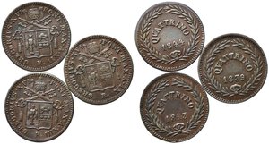 obverse: STATO PONTIFICIO. Gregorio XVI (1831-1846). Lotto di 3 monete da un quattrino (1839-1843-1844). BB
