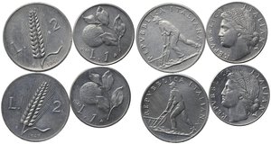 obverse: REPUBBLICA ITALIANA. Lotto di 4 falsi da studio. 1-2 lire 1946 e 1947