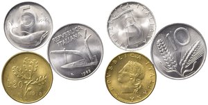 obverse: REPUBBLICA ITALIANA. Lotto di 3 monete in alta conservazione - 20 lire 1958 - 5 lire 1969 
