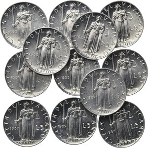 obverse: VATICANO. Pio XII. Lotto di 12 monete da 5 lire. FDC