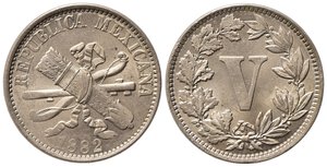 obverse: MESSICO. Repubblica. 5 centavos 1882. KM#399. FDC