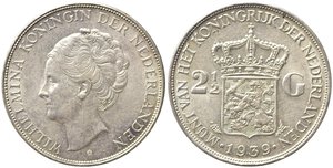 obverse: OLANDA. Wilhelmina I (1890-1948). 2-1/2 Gulden 1939. KM#165. SPL+