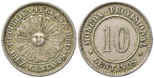 obverse: PERU. 10 Centavos 1888. BB+