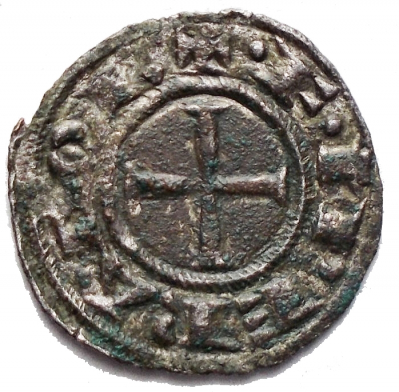 reverse: Brindisi o Messina - Federico II (1197-1250). Mezzo denaro 1221 con aquila a sinistra. Sp.108. MI. g 0,48. Molto Raro. RR. BB-SPL. Probabilmente coniato a Messina.