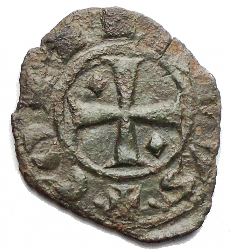 reverse: Zecche Italiane - Brindisi o Messina. Corrado I (1250-1254). Denaro. D/ Rx omega. R/ Croce. Guglielmi 244 bis. MI. Grammi 0,57. BB