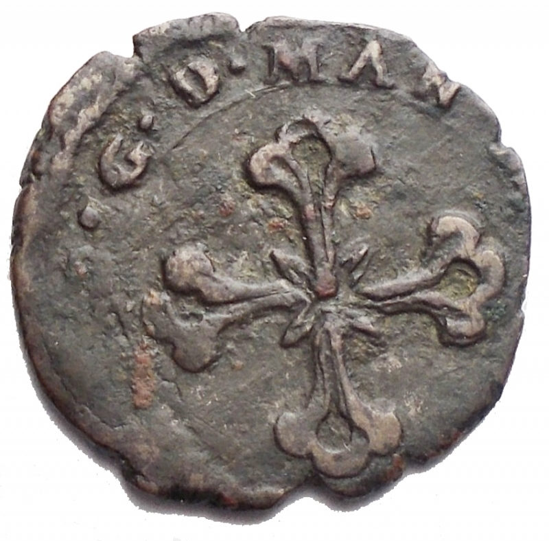 reverse: Zecche Italiane - Mantova. Carlo I Gonzaga Nevers (1627-1637). Sesino. CNI 51/52; MIR (Lombardia, zecche) 659. MI. g 1,15.  mm 15,38. R. BB.
