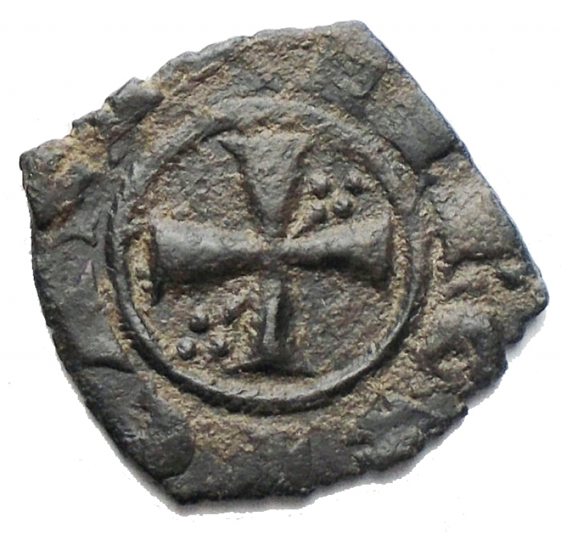 reverse: Zecche Italiane - Brindisi o Messina. Corrado II (Corradino, 1254-1258). Denaro, con omega su C e croce patente. Sp. 177. MI. g 0,85. qSPL