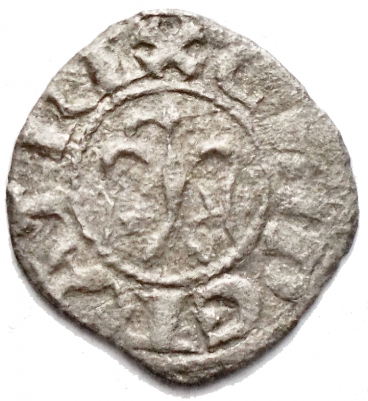 reverse: Messina. Enrico VI (1194-1198). Denaro. D/ Aquila volta a sinistra. R/ Croce, nei quarti 2 globetti. MI 0.67 g 