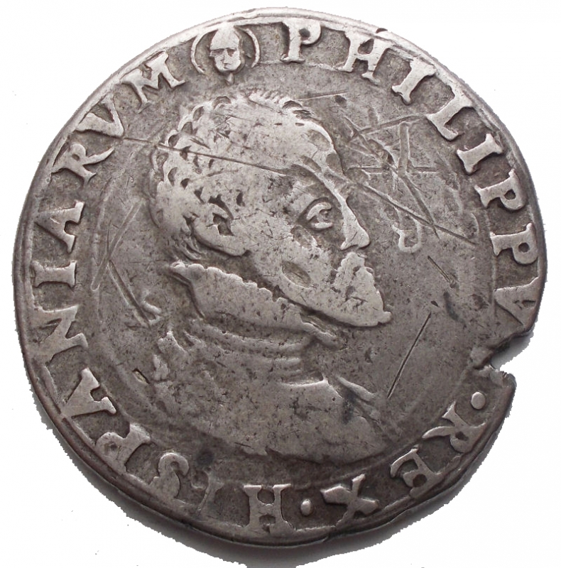 obverse: MILANO. . Filippo II di Spagna, duca di Milano, 1554-1598. Mezzo Scudo Ar g 15,14. mm 32,2