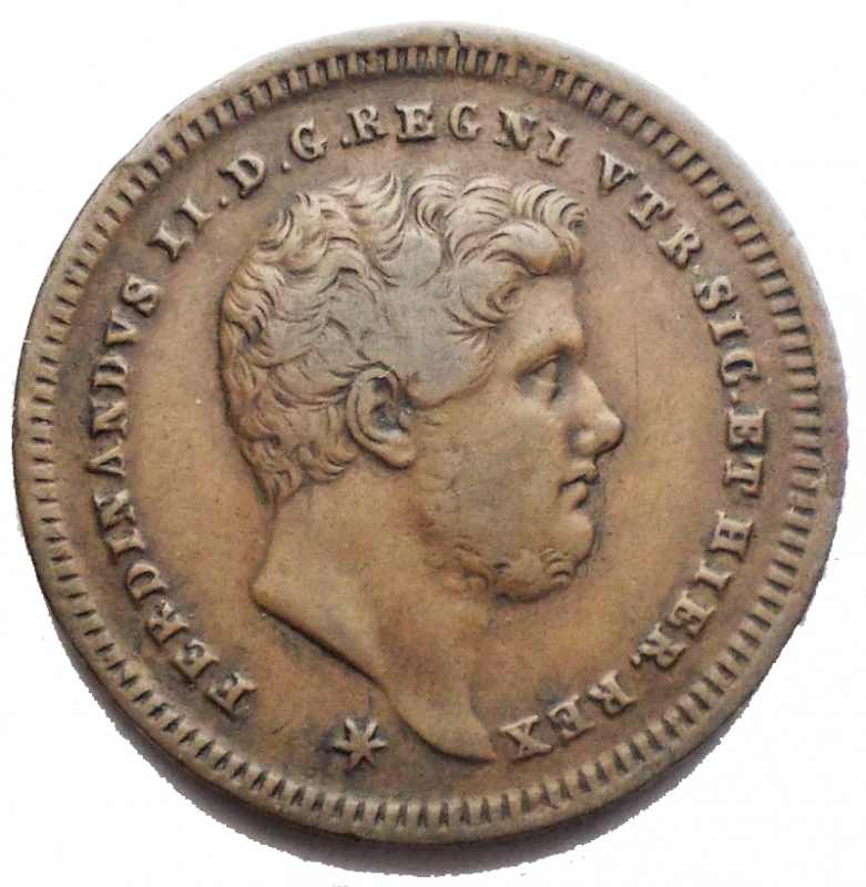 reverse: Zecche Italiane - Regno delle Due Sicilie. Napoli. Ferdinando II. 1830-1859. 2 tornesi 1843. BB+.