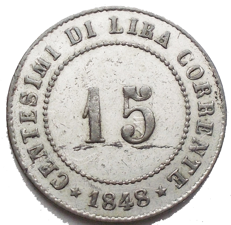 reverse: Venezia. Governo Provvisorio (1848-1849). 15 centesimi 1848. Pag. 183. Mont. 93. MI