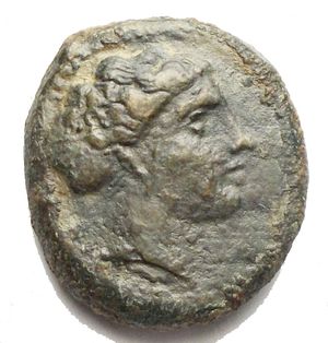 obverse: SICILY. Abakainon. Ae (343-336 BC). Obv: Head of nymph right. Rev: ABAKAININΩN. Forepart of bull butting left. CNS I 3; HGC 2, 32. Condition: Good Very fine. Weight: 3.99 g. Diameter: 15.5 x 17.2 mm.