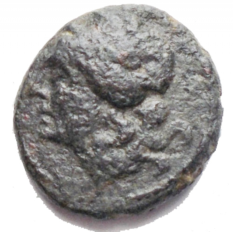 obverse: Sicily, Syracuse, after 212. Æ (12,8 x 13,5 mm. 2,07g). Head of Apollo l. R/ Apex. CNS II, 214. Rare. Green patina, near VF/VF