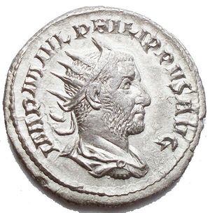 obverse: Roman Empire - Philip I (244-249). Antoninianus. D/ IMP M IVL PHILIPPVS AVG. Radiated, draped and armored bust right. R/ PM TR P IIII COS II PP. Felicitas standing left holding caduceus and cornucopia. RIC 4. days 3.16. mm 21. Good EF. Shiny backgrounds.