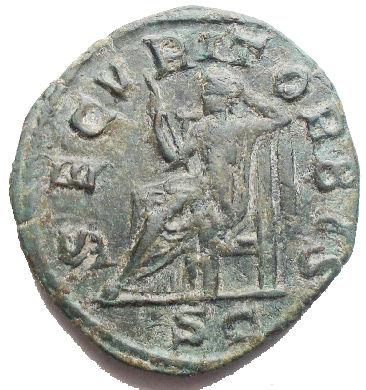 reverse: Philip I. AD 244-249. Æ Sestertius. d/IMP M IVL PHILIPPVS AVG. Laureate, draped, and cuirassed bust right. r / SECVRIT ORBIS / S C. Securitas seated left, holding scepter and propping head on hand. RIC IV 190; Cohen 216. 28,6 x 31,01 mm. 17,94 g. a EF. Good green patina