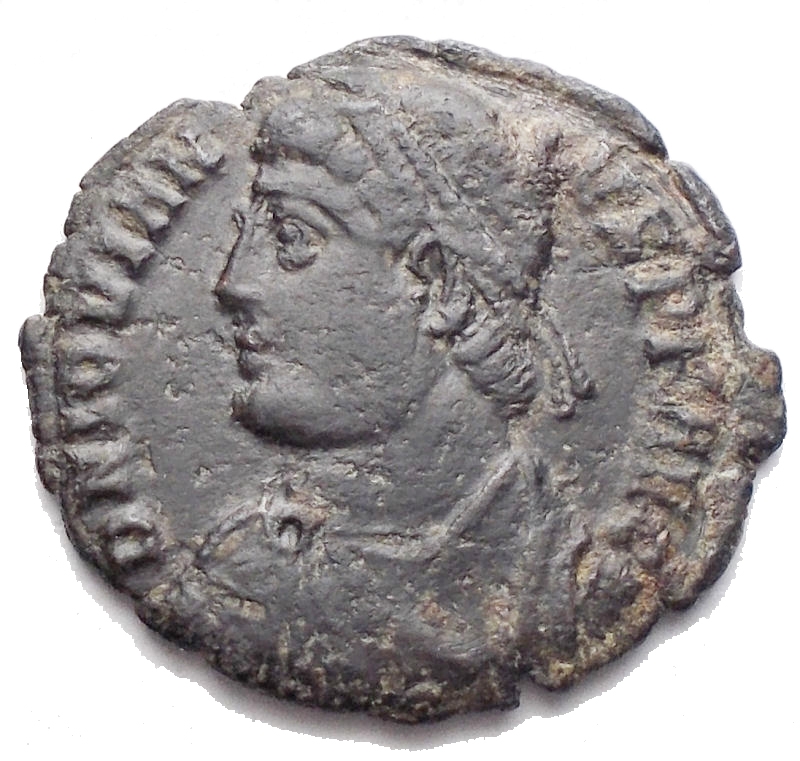 obverse: Impero Romano. Gioviano (363-364). AE. Heraclea. D/ Busto diademato a sinistra drappeggiato e corazzato. R/ VOT V entro corona d’alloro. g 2,30. mm 20,7. BB+.