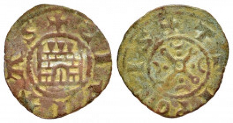 obverse: CRUSADER.Tripoli.Bohemond V.(1233-1251).Ae.  Obv : St. Andrew s cross pommettée, circle in centre; crescent and pellet in quarters.  Rev : Fortified gateway.  Condition : Green and dark reddish-brown patina.Good very fine.  Weight : 0.8 gr Diameter : 16 mm