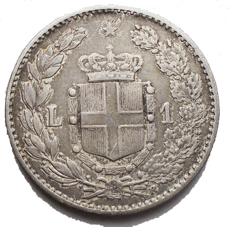 reverse: Casa Savoia - Umberto I. 1 lira 1892 Ag. Gig.39. BB/BB+. RR. Molto Raro