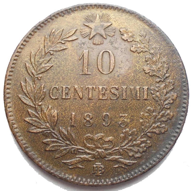 reverse: Casa Savoia. Umberto I (1878-1900). 10 centesimi 1893 Birmingham