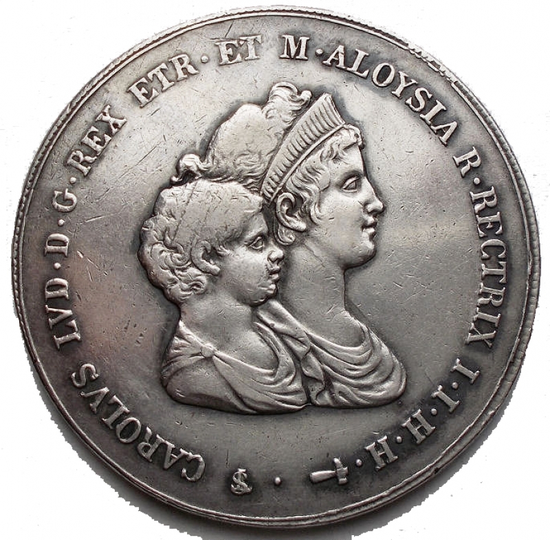 obverse: Zecche Italiane. Firenze. Carlo Ludovico di Borbone (1803-1807) con la reggenza della madre Maria Luisa. Dena 1807. Pag. 27. R. AG. 