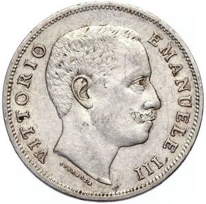 obverse: Casa Savoia. Vittorio Emanuele III. 1900-1943. 1 Lira 1905 Aquila Sabauda. Ag. Gig. 129. RR. Buon esemplare