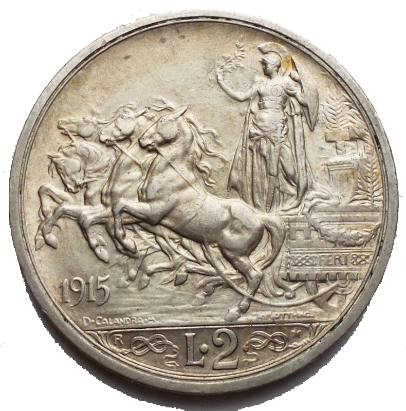 reverse: Casa Savoia - Vittorio Emanuele III (1900-1943). 2 lire 1915. Pag. 738. Mont. 155. AG. SPL