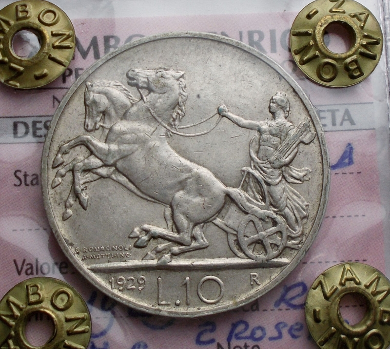 obverse: Casa Savoia - Regno di Italia. Vittorio Emanuele III (1900-1943). 10 lire 1929 due rosette. Pag. 694a. AG. Bella conservazione