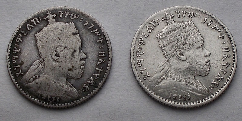 obverse: Ethiopia. Menelik II (1889-1913). 1/8 birr. Ar. Lotto 2 pz