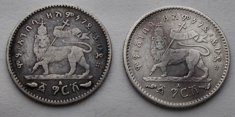 reverse: Ethiopia. Menelik II (1889-1913). 1/8 birr. Ar. Lotto 2 pz