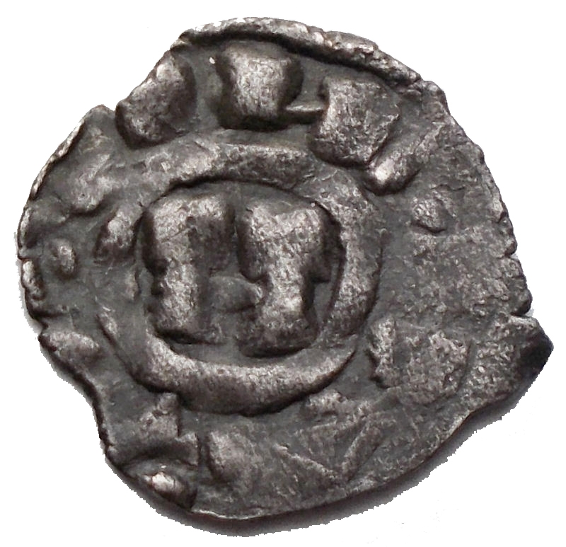 obverse: Lucca Enrico III o V (1035-1125) Denaro D/ H in centro  Gr 1,04. AG. BB+. Patina