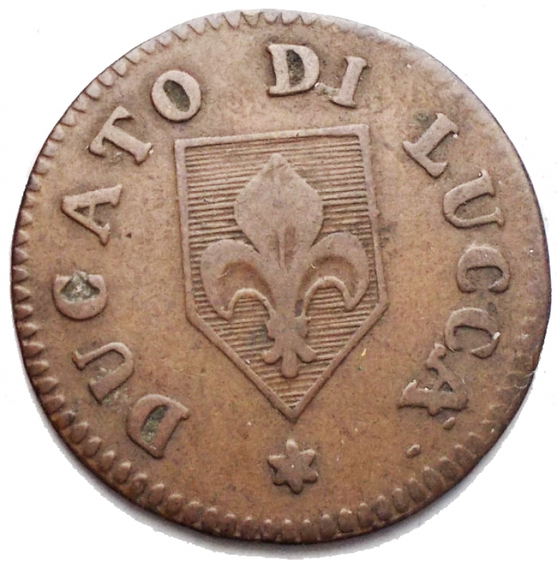 reverse: Lucca. Carlo Ludovico di Borbone (1824-1847). 2 quattrini 1826. Pag. 275. mm 19,2. g 1,76. BB+ 