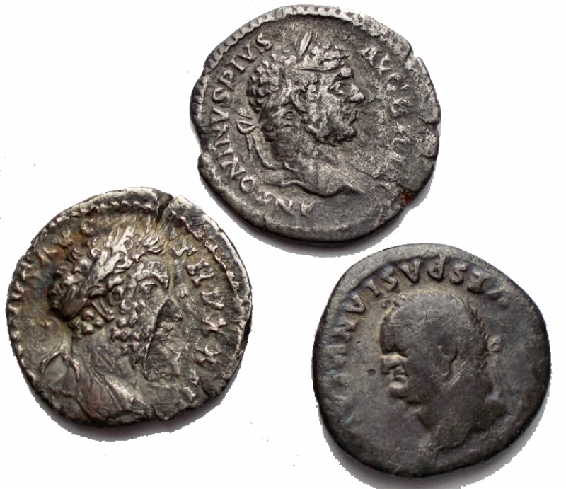obverse: Roman Empire. Lot of 3 Ar pieces Vespasianus; Marcus Aurelius Oriental Mint; Caracalla