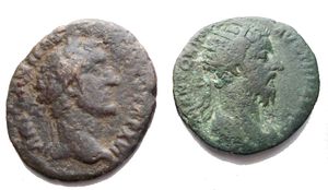 obverse: Impero Romano. Asse di Antonino Pio e Dupondio di Marco Aurelio