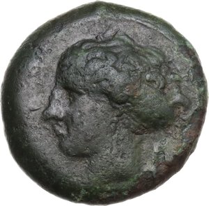 obverse: Syracuse.  Dionysios I (405-367 BC).. AE Hemilitron, c. 405-375 BC.  Obverse die signed by the artist Euainetos(?)
