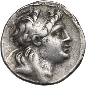 obverse: Kings of Cappadocia.  Ariarathes VI, Epiphanes Philopator (130-116 BC).. AR Tetradrachm in the name and type of Antiochos VII Euergetes
