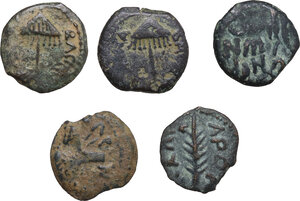 obverse: Judaea. Lot of five (5) prutah coins, I cent. AD