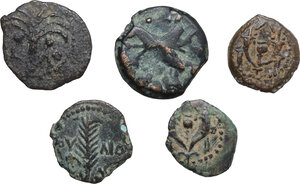 obverse: Judaea. Lot of five (5) prutah coins, I cent. AD